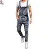 OEM Factory Custom Fashion Men's Ripped Jeans Jumpsuits High Street Distressed Denim Overalls For Man Suspender Pants