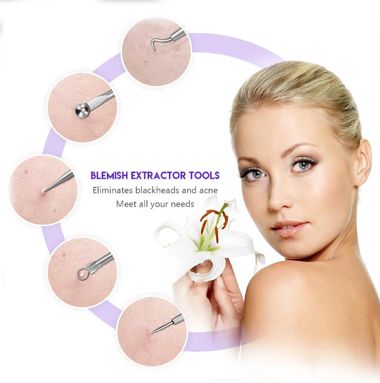 8pcs Facial Blackhead Acne Needles Tweezer Remover Set Stainless Steel