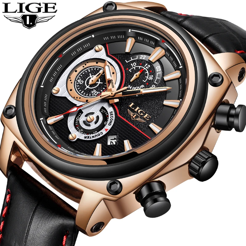 

LIGE 9889 2018 New Luxury Fashion top Brand Men Quartz Watches Military Business Waterproof Leather Man Wristwatch, N/a