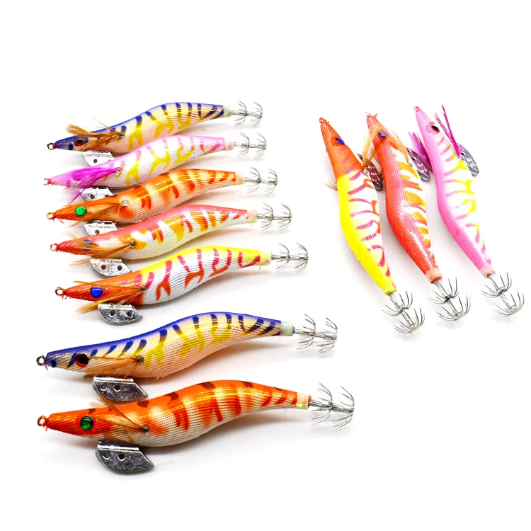 

Squid Jig Fishing Wood Shrimp Lure Squid Cuttlefish Jig Lures Fluorescence Wood Luminous Shrimp EGI, 5 colors