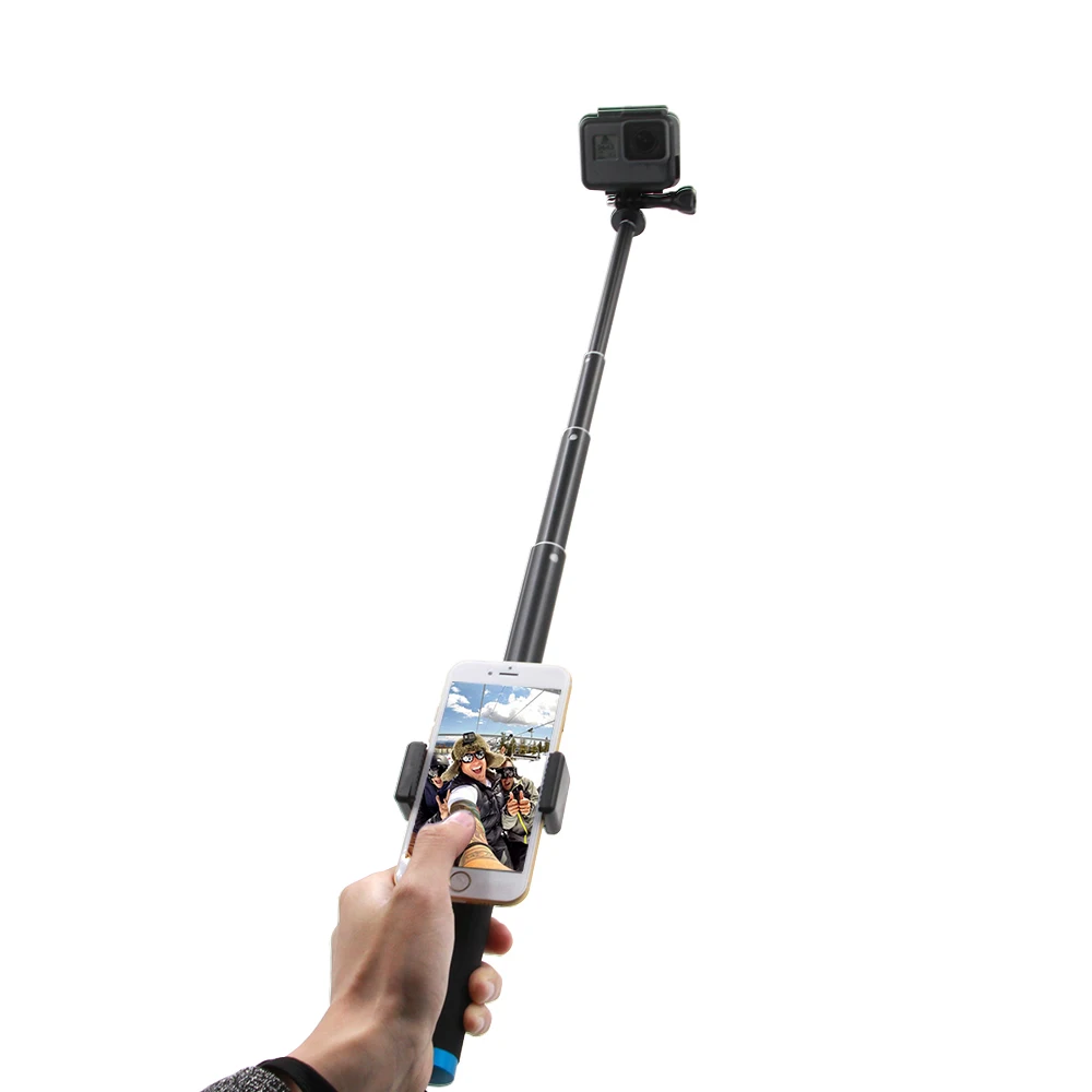 Aluminum Go Pro Selfie Stick and Tripod in Handle Selfie Pole Monopod with Cellphone Clip Mount Extend to 90CM