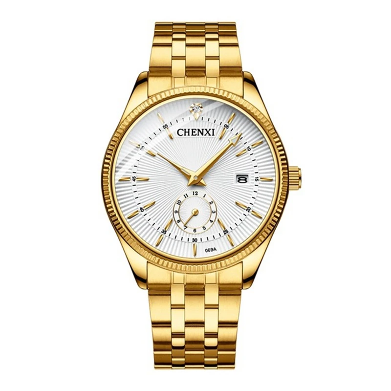 

CHENXI Brand 069 Women Golden Men Fashion Sport Quartz Couple Watch Lady Full Steel Business Waterproof Clock Relogio Masculino