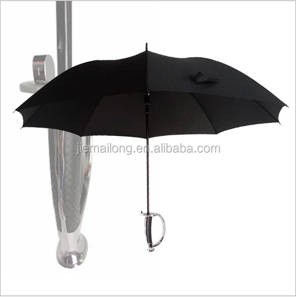 
Samurai sword umbrella black solid fabric 110cm fiber frame umbrella with long ancient hilt handle with shoulder girdle sleeve 