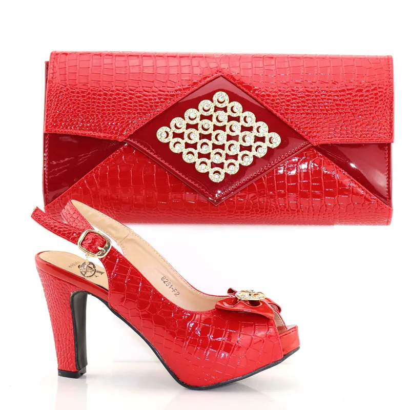 

Rortydream 2018 wedding shoes match bag African red hand bag sexy red lady high heel shoes 8281-F2