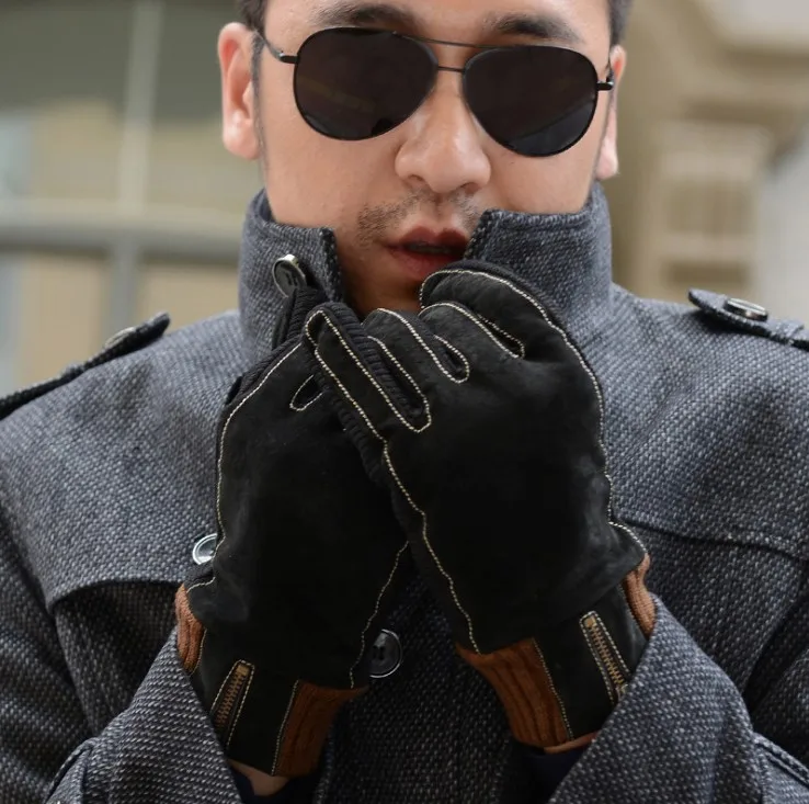 

Men's winter fashion cold-proof pig skin knitted thickened, Black,brown
