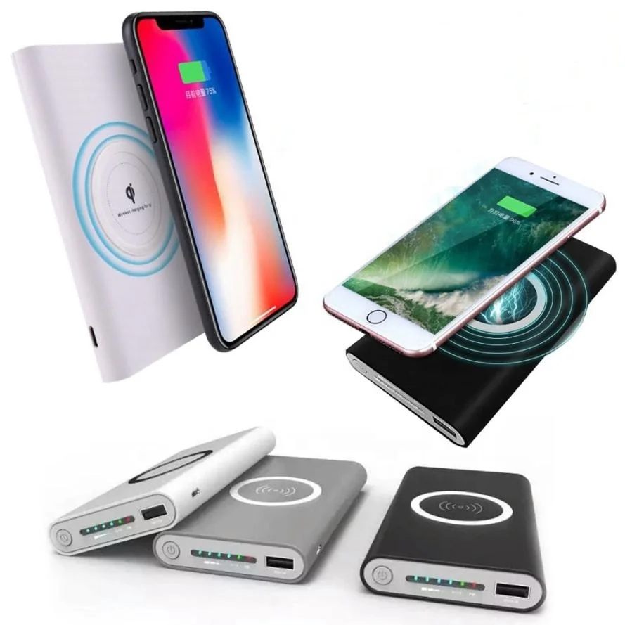 

New products rohs portable 10000mAh wireless charging mobile chargers power bank for smartphone, Black, gray, white