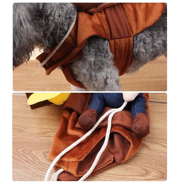 Factory Price Dog Cowboy Riding Costumes Funny Pet Dog Costumes Jacket Cloak For Halloween Cosplay