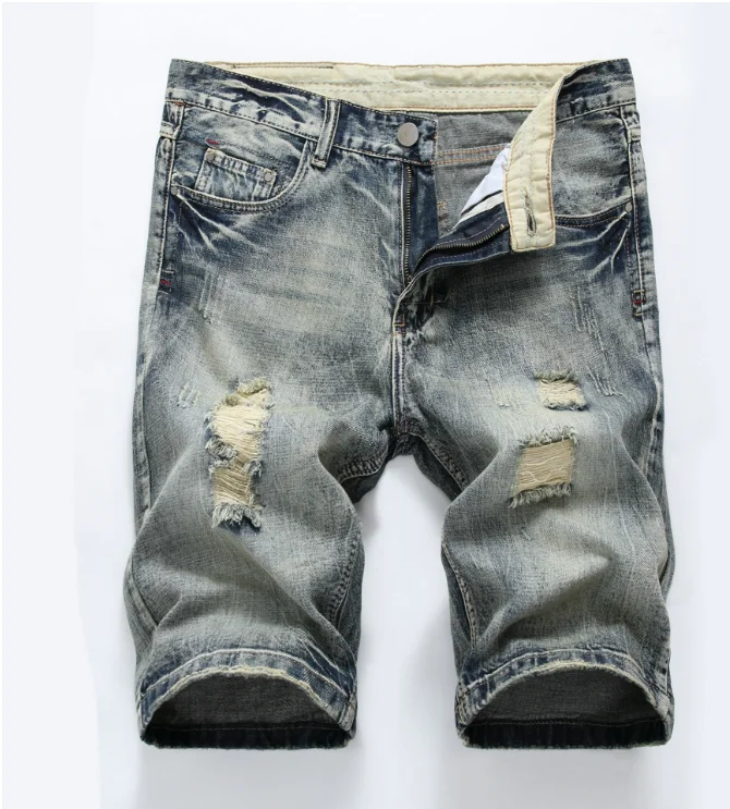 

AT4924 2019 fashion new Summer cotton hole light men's pants slim denim shorts