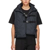 OEM Men Asymmetric Hem Sleeveless Strap Buckle Nylon Hooded Vest Jacket