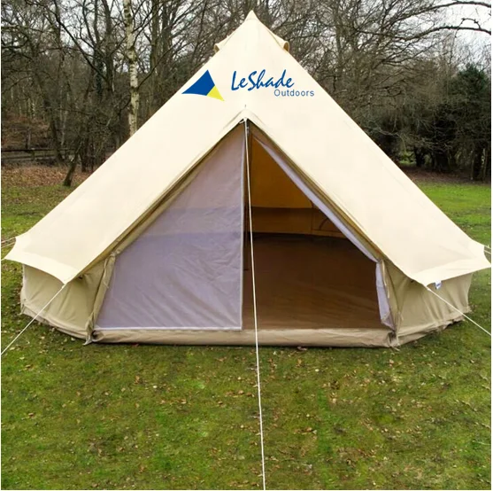 

6M Waterproof Bell Tent Beige Canvas Glamping Camping Outdoor Safari Yurt Tents, Colored