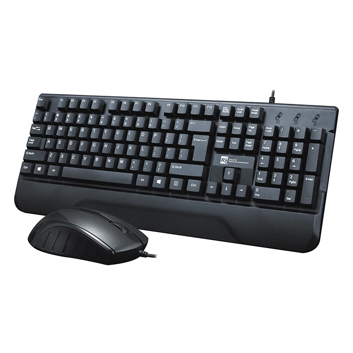 

R8 Hot Sale Cheap Quiet Waterproof USB Office Wired Keyboard Mouse Combo, Black