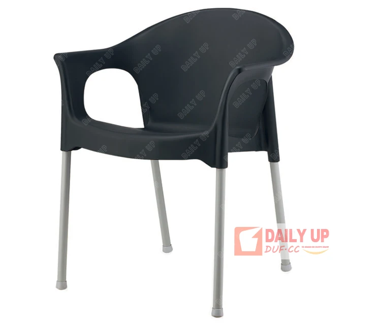 Concise Plastic Living Room Chair With Armrest Steel Frame Kitchen Dining Chair Outdoor Garden Chair With Large Seat