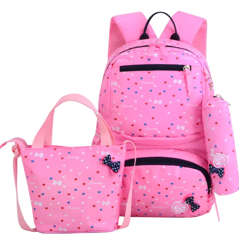 

New Large Capacity Printed School Backpack 3 Pieces Set Cute Nylon Waterproof School Backpack with Dot