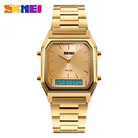 

SKMEI 1220 Men's Fashion Casual Gold Quartz Watches LED Digital Dual Time Sport Watches Chronograph Waterproof Wristwatch