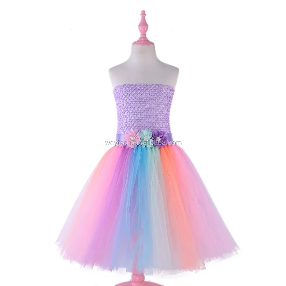 

2019 Baby Girl Party Fairy Dress Rainbow Dress Tutu Dress With Rainbow Unicorn Headband, So many color for your choose