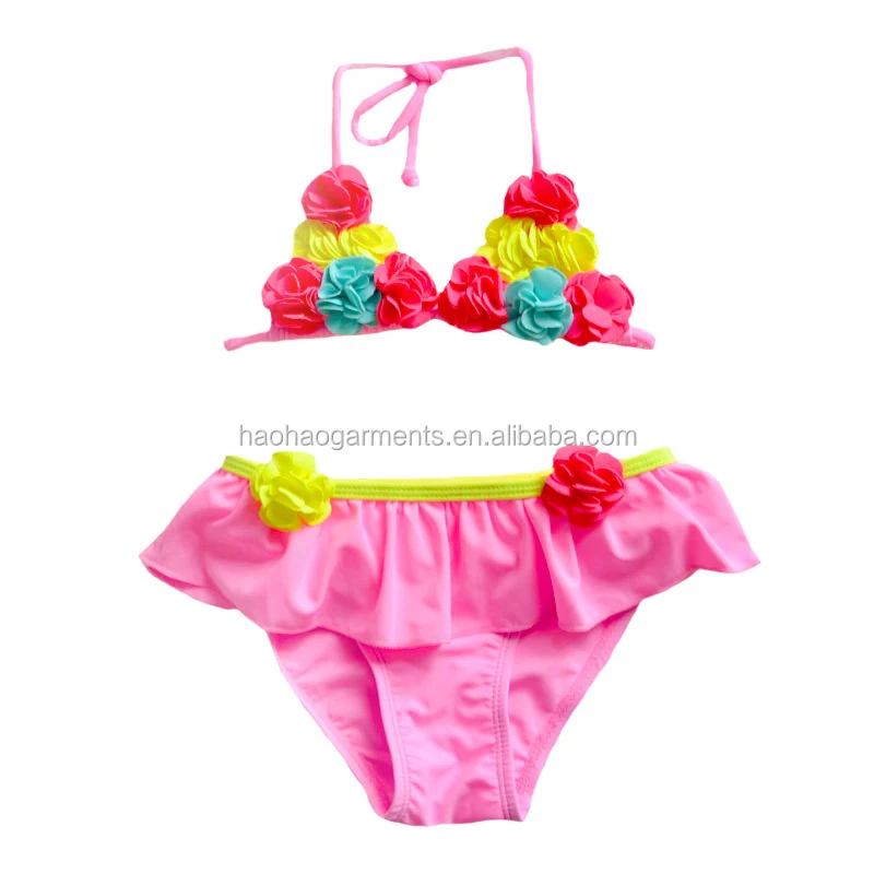 Girls Cute Flower Swimsuits Wholesale Bikini Girls Ruffle Swimwear