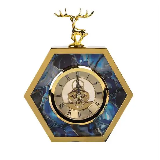 

Agate Timer Luxury tabletop clocks with gold reindeer home decor stone crafts china supplier christimas gift