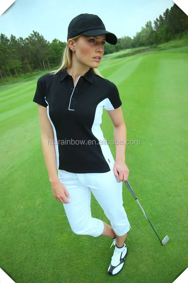 High Quality 100 Polyester Cool Dry Fit Golf Shirt For Women Slim Fit Contrasting Color Golf