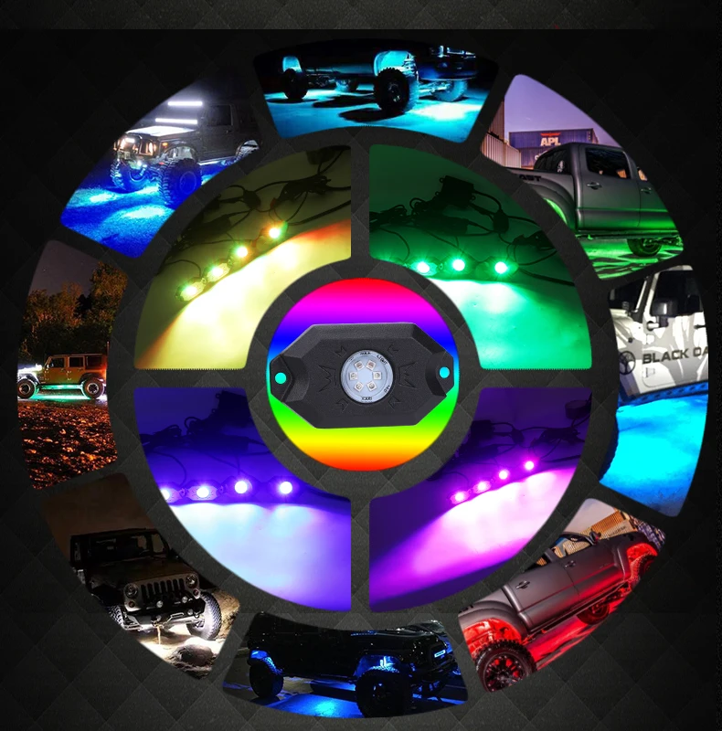 12PC LED Rock Light 4x4 SUV ATV Decoration Car RGBW Rock LIghts Under Body Kit With Remote Control