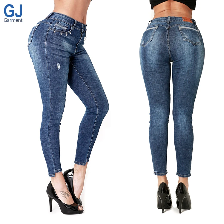 

Calcas Femme Female Pantalones Femenina Wholesale In Bulk Skinny Slim Fit Push Up Butt Lift Denim Fabric Jeans Pants Stock Lot, Blue