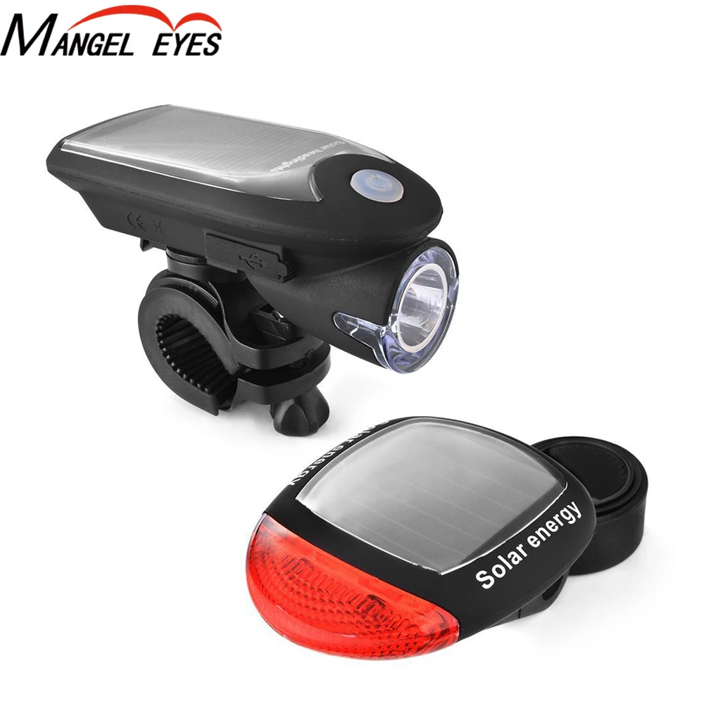 

Waterproof Solar Energy Bike Light Sets USB Rechargeable Bike Front Light Bicycle Tail Light Sets, Black/white