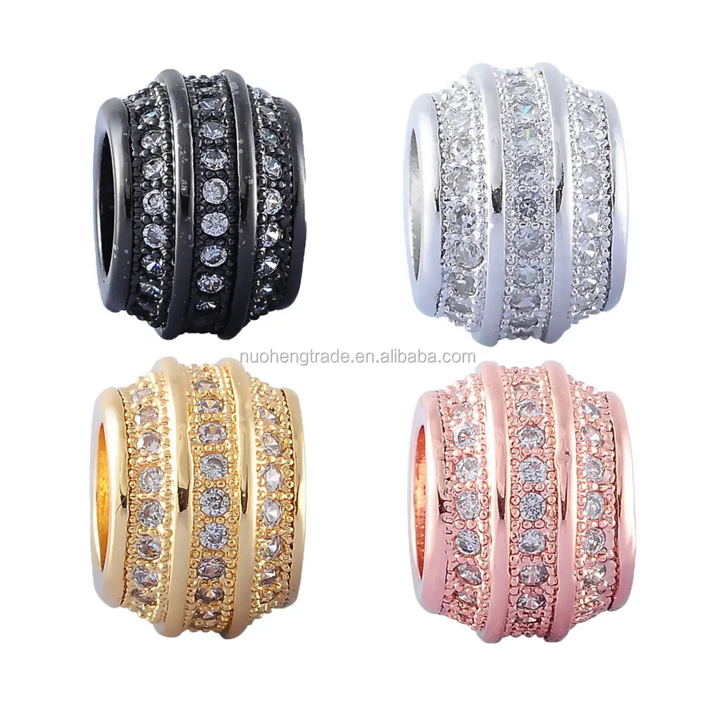 

Micro Pave CZ Big Hole Beads Spacer Bead Metal Charms for Jewelry Bracelet Making DIY Bracelets, Multi color