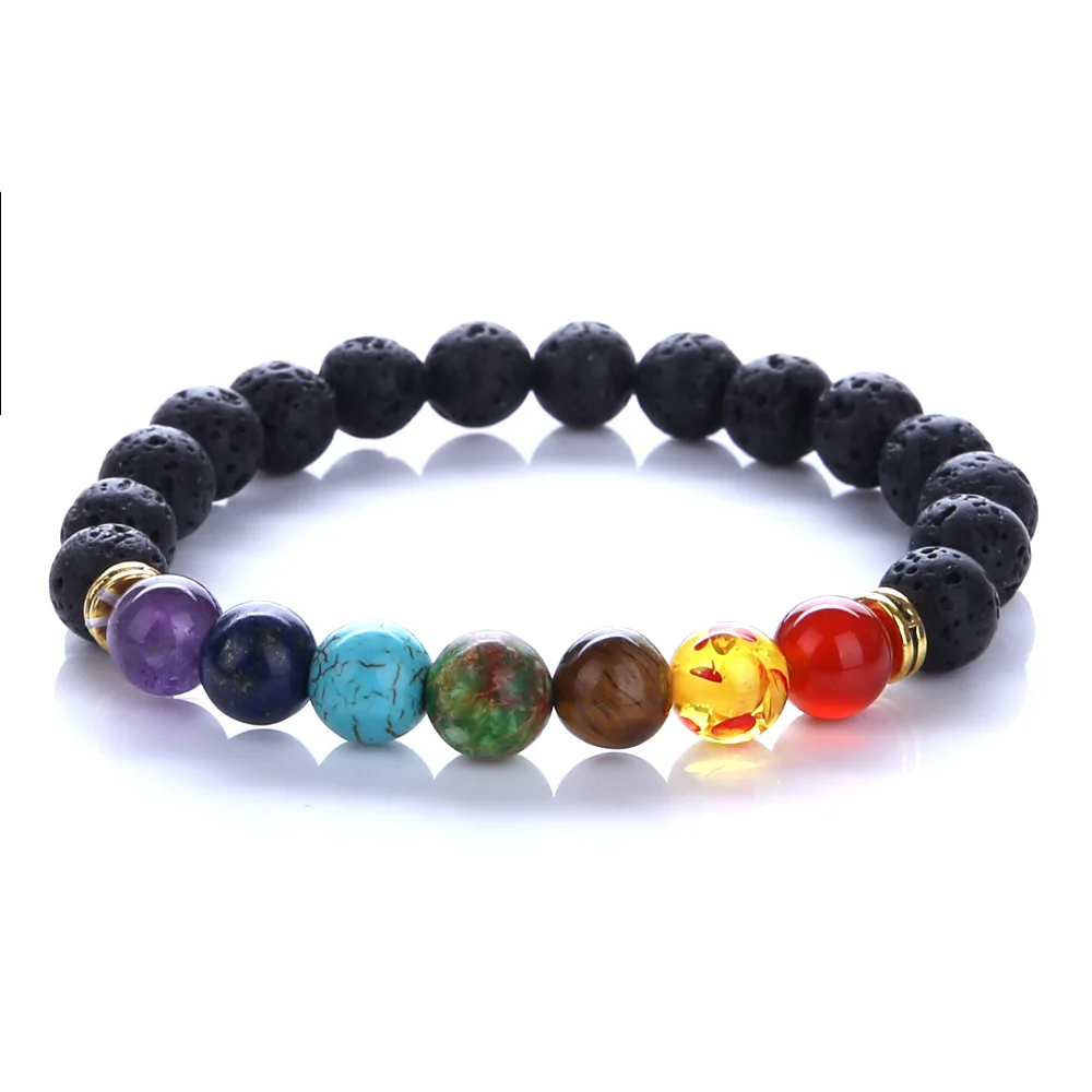 

7 Chakra Lava Beads Reiki Natural Stone Yoga Bracelet