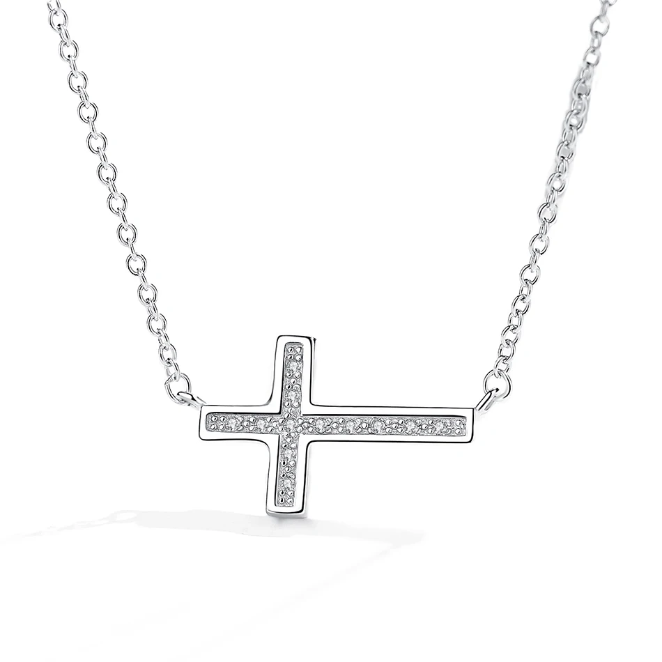 

Real 925 Sterling Silver Necklace Cross with CZ Necklace Fit Fashion Women and Girls Wearing Silver Jewelry