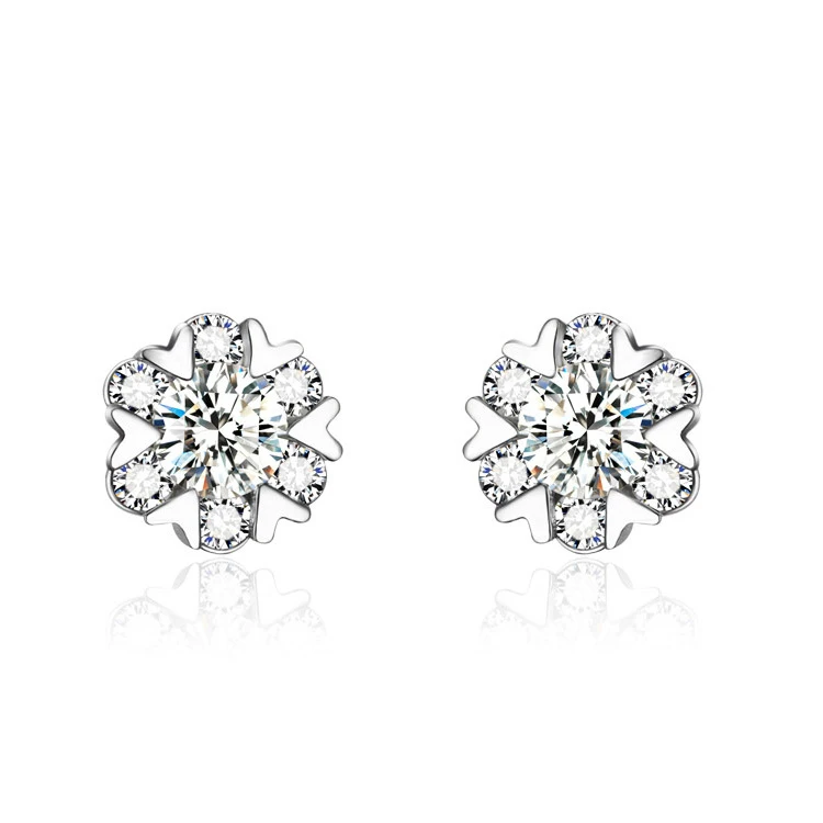 

E13 925 sterling silver flower shape cz earrings wholesale