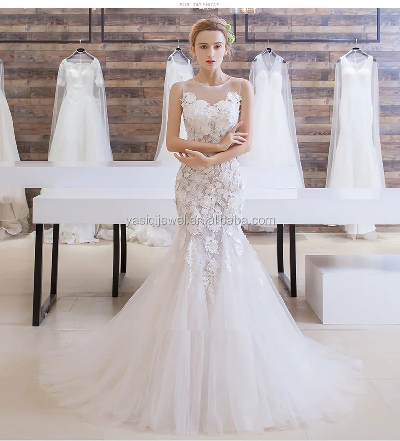 

Wedding dress 2019 latest handmade fashion sexy ladies gown sweet lace elegant mermaid wedding dress bridal gown