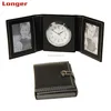 Durable antique table clock pu leather travel clock photo frame desk tale clock