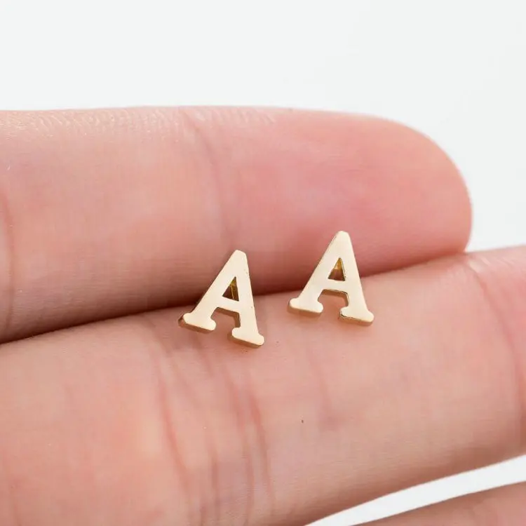 Wholesale minimalist jewelry initial letter smooth stainless steel earrings