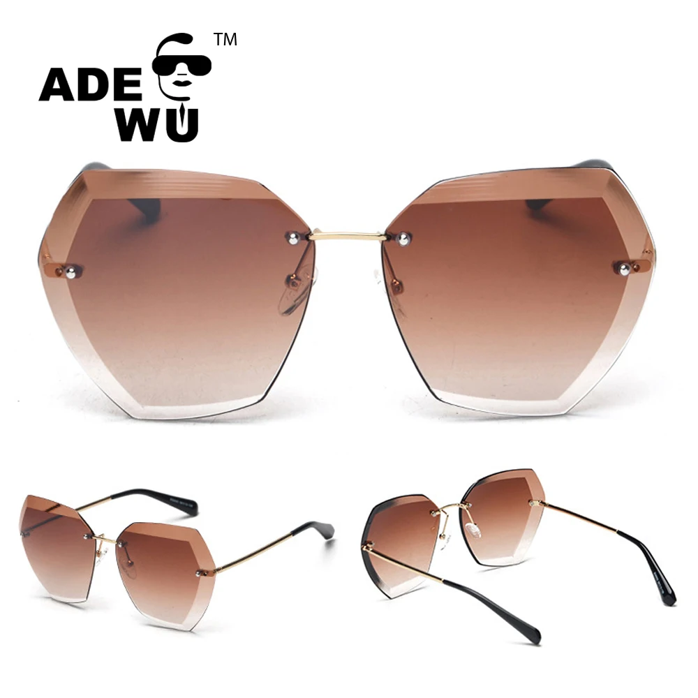 

ADE WU high quality 2017 fashion sunglasses clear lenses cutting rimless sunglasses women, Any color available