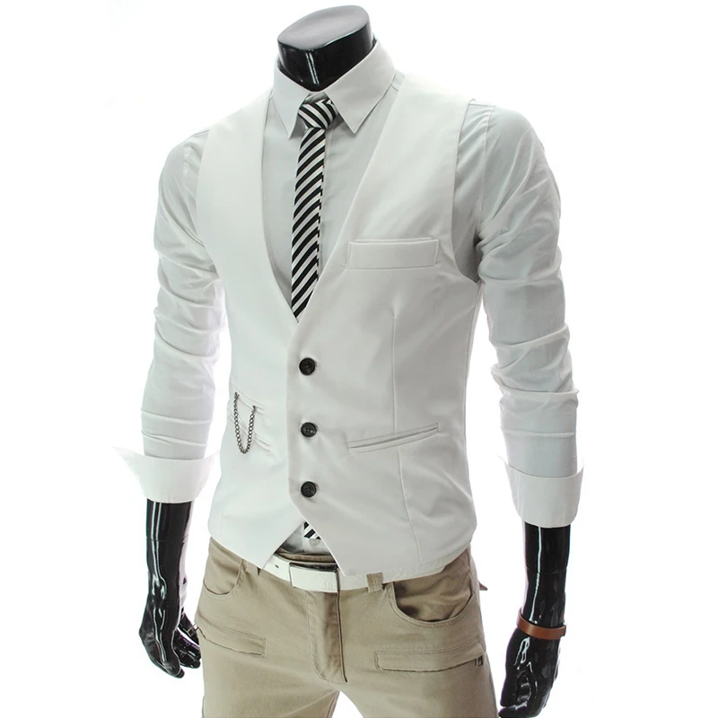 GenericMen Generic Men V-Neck Solid Color Single-Breasted PU Leather Vest