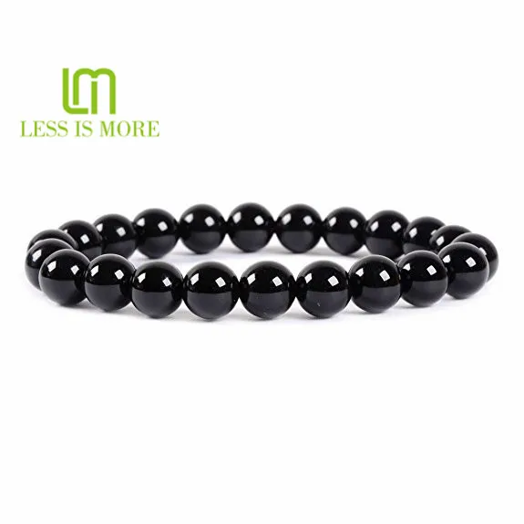 

Men's mala black onyx bracelet high grade black agate jewelry