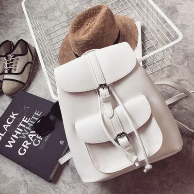 

Trendy Female Drawstring PU Leather Backpacks Teenage Small School Bags High Quality Casual Rucksack