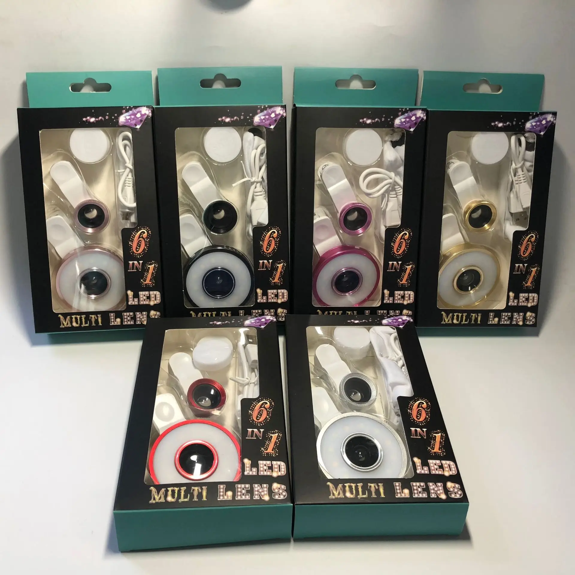 

6 in 1 LED Camera Selfie Ring light with lens for phone