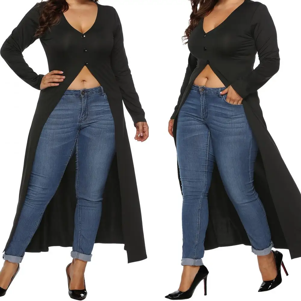 

264545 wholesale spandex & polyester solid black loose new autumn design fashion women long cardigan