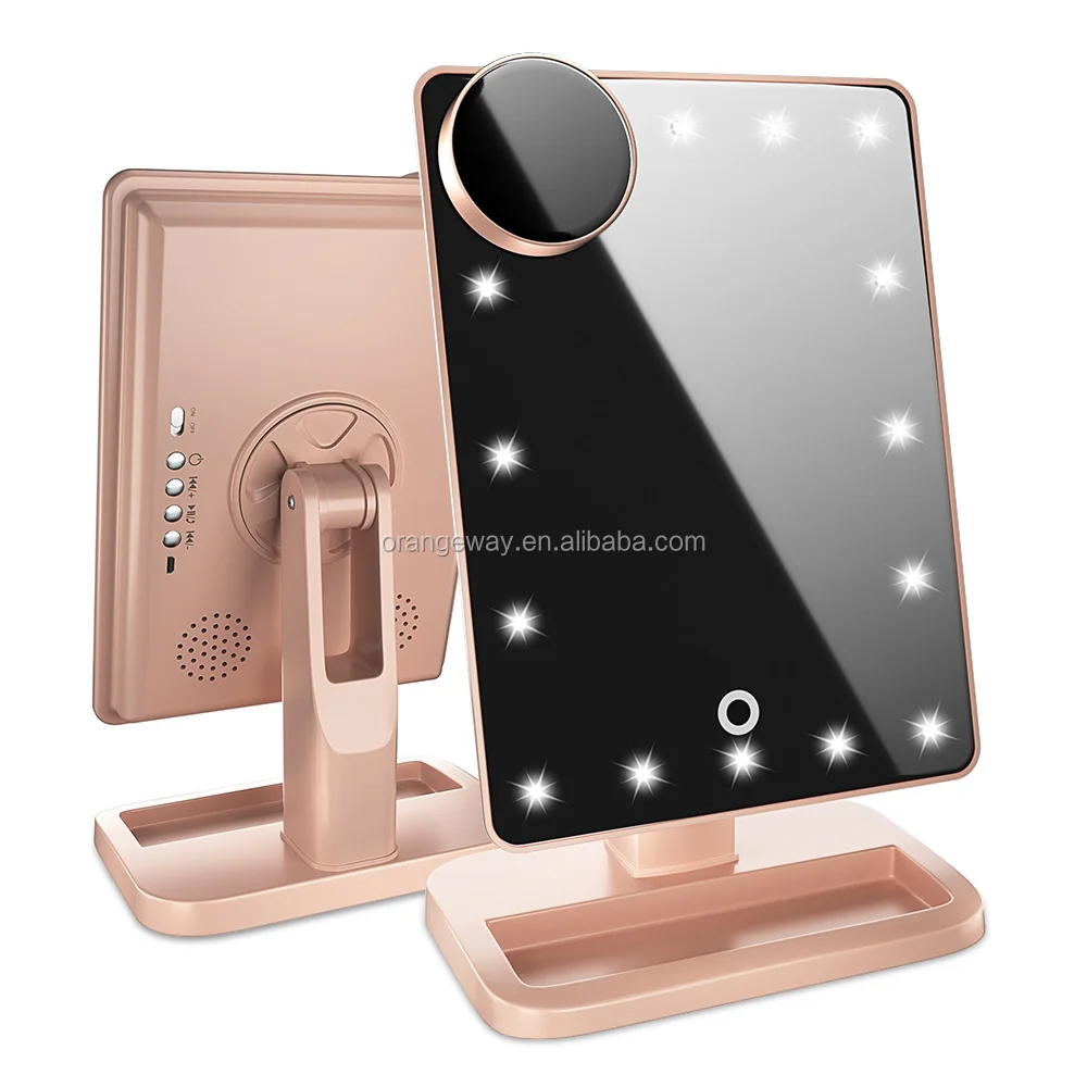 

trend 2018 Christmas gift led mirror makeup mirror with wireless music speaker, Black,white,pink