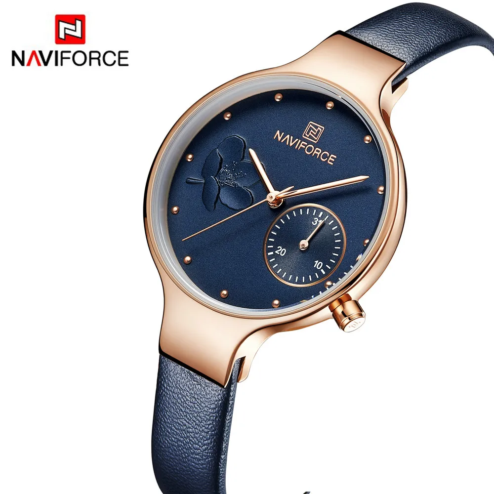 

NAVIFORCE 5001 Women Fashion Blue Quartz Watch Lady Leather Watchband High Quality Casual Waterproof Wristwatch 2019