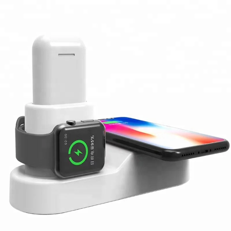 

4 in 1 Charging Station Charger Dock for iPhone Watch Series 1 2 3 Wireless earphone Build in Wireless Charger, Black/white