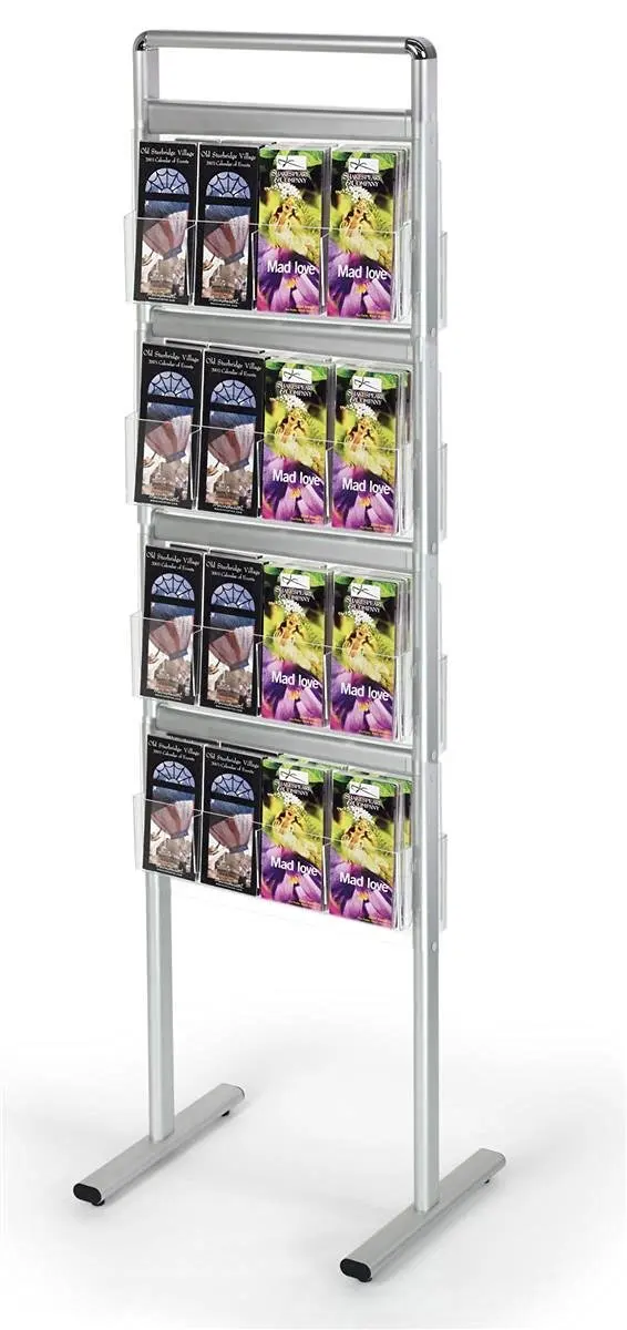 Acrylic Poster Stand with 5 Pocket Brochure Rack Removable Dividers-Black 119050 