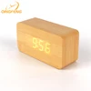 Big size rectangle cube shape time temperature date display simple wood grain LED digital wooden box alarm clock