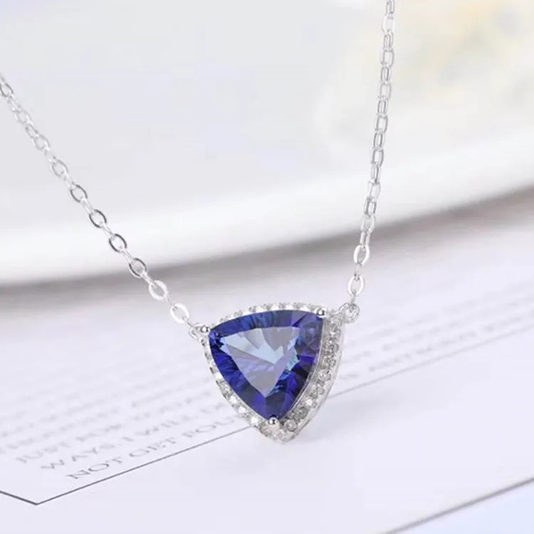 

gemstone jewelry wholesale 925 sterling silver 18k white gold plated 10mm natural tanzanite blue topaz necklace pendant women