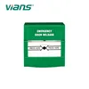 Green emergency exit button to open door press here