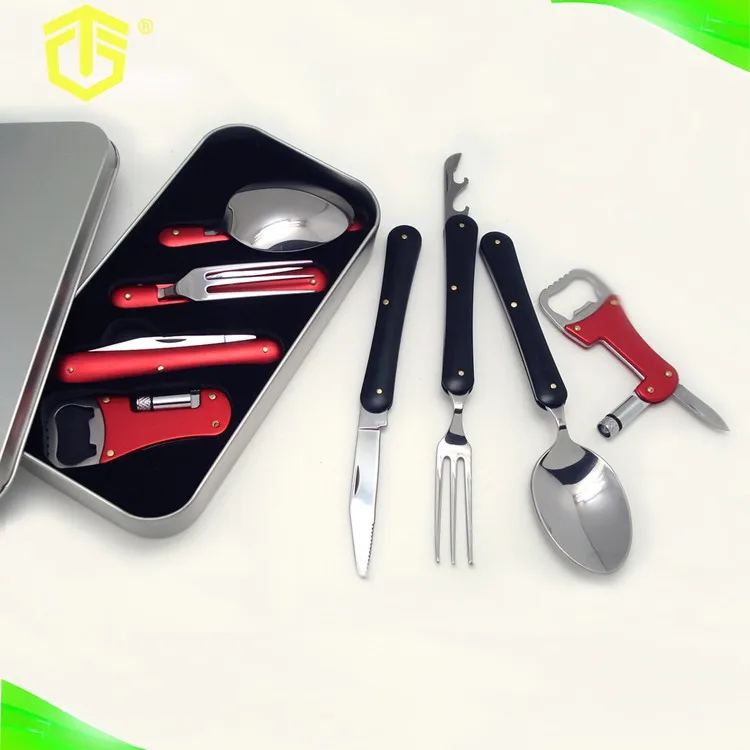 Multifunction Tableware Stainless Steel Portable Outdoor Folding Knife Spoon Fork With Pocket