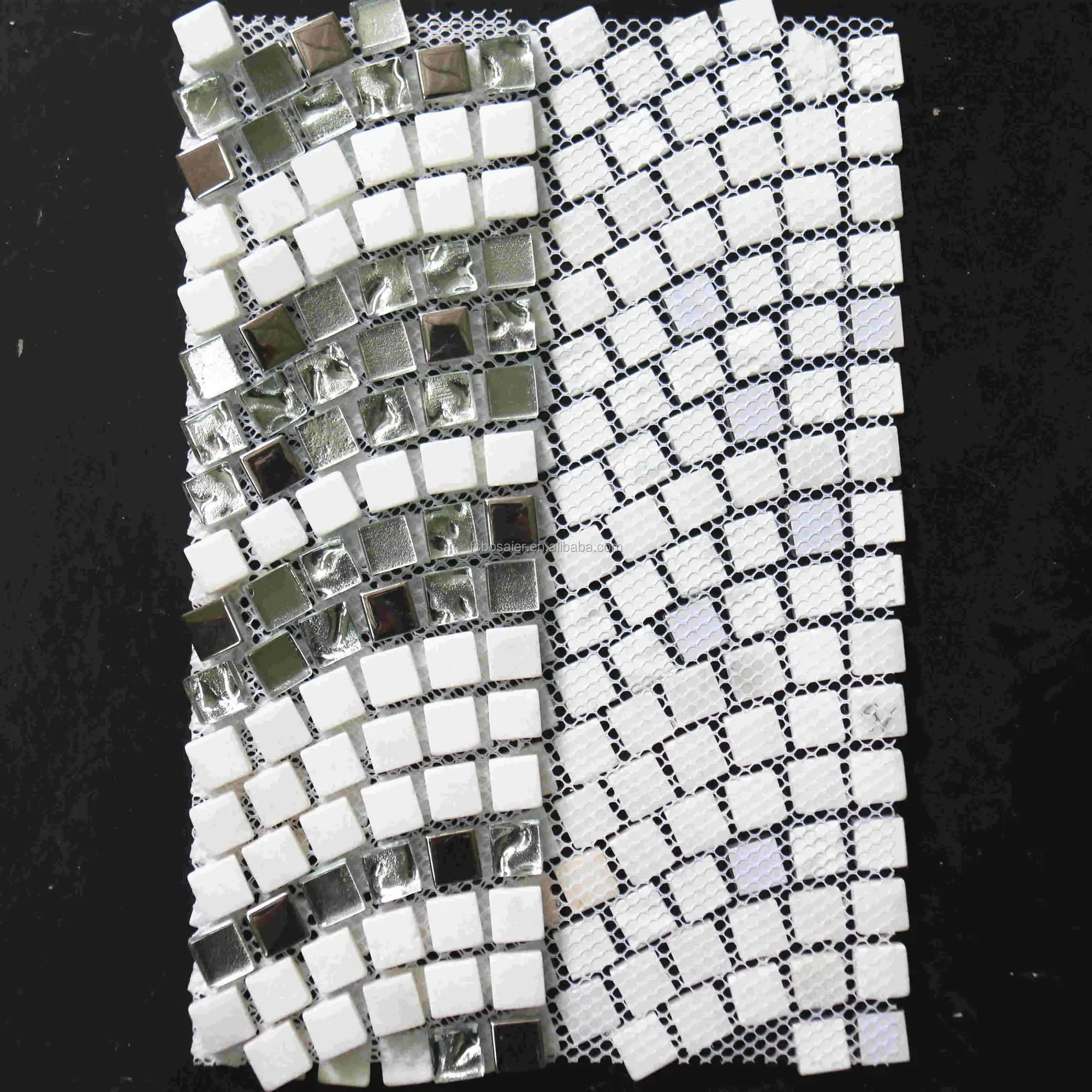 wavy tile backsplash glitter crystal glass white stone mosaic tile for backsplash wall