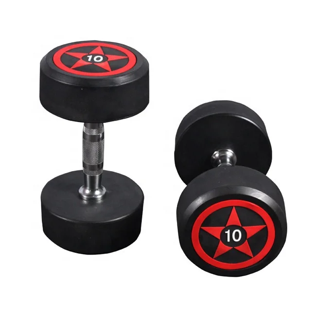 

Dumbbell weight cast iron black fixed round PU coated dumbbell, Black/customized logo availale