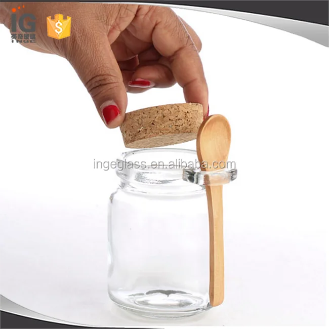 

240mL Clear Glass Jar with Cork Lid & Wood Spoon