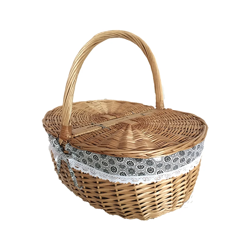 Picnic Wicker Basket Handle Lid Storage Fruit Bread Sundries Buy Sundry Goods,Wicker Basket